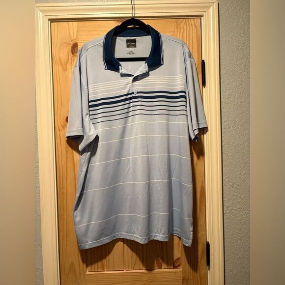 Greg Norman Golf Polo Blue Stripe Shirt Men's XXL 3-Button Play Dry Short Sleeve - Picture 1 of 5